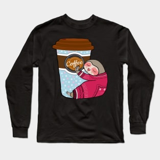 sloth sleeping and love for coffee Long Sleeve T-Shirt